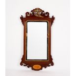 A George II style mahogany wall mirror, the pierced scrolling frame with carved Ho-Ho bird surmount,
