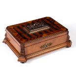 A Continental parquetry inlaid jewel box, of canted rectangular form,
