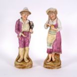 A pair of French biscuit porcelain figures, circa 1860, she peeling an orange,