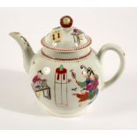A Worcester polychrome teapot and cover, circa 1765, in the Chinese famille rose style,