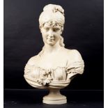 A resin bust of a young woman, signed C Lapini, Firenze 1893, on a socle base,