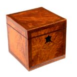 A George III satinwood and crossbanded tea caddy, the front with oval bats wing patera,