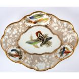 A Chamberlain's Worcester lobed quatrefoil dish, circa 1810-20, painted with vignettes of feathers,