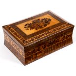 A Tunbridge ware jewel box, the cover inlaid roses, the interior with lift-out tray,