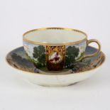 A Worcester teacup and saucer, circa 1765, blue seal mark,