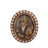 19th Century Company School/Portrait Miniature of Ranjit Singh/watercolour on ivory, 3cm x 2.