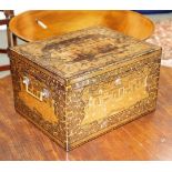 A 19th Century chinoiserie tea caddy box, decorated all over with buildings, dragons etc,