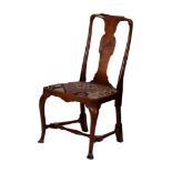 A George I walnut single chair with splat back,