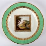 A Derby green ground topographical plate, circa 1797-1800, blue marks, pattern no.
