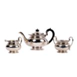 A silver three-piece tea set, Mappin & Webb, Sheffield 1926, circular with gadrooned rims,