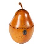 A Georgian fruitwood tea caddy of pear form,