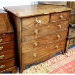 An early 19th Century mahogany chest of three long and two short drawers on splay feet,