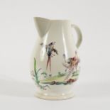 A Derby cider jug, circa 1765, painted exotic birds and a bouquet of summer flowers,
