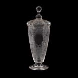 A Lobmeyr glass vase and cover, circa 1870, of chamfered square section,