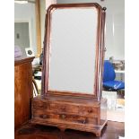A Georgian dressing table mirror, the box base fitted four drawers,