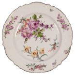 A Chelsea plate, circa 1755, in the wrought pattern painted flower sprays, 24.