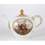A Meissen (Marcolini) ogee teapot, painted battle scenes,
