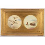 William E Powell/Ducks and Partridge/a pair framed as one/signed and dated 26/watercolour tondo,