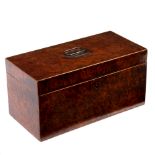 A late Georgian burr walnut tea caddy,