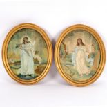 A pair of Georgian oval needlework pictures, a woman with cornucopia of fruit and a woman with palm,