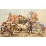 William Burgess of Devon (1805-1861)/Hitching the Cart/figure with horse and cart outside an