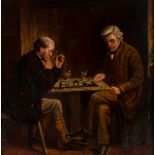 Late 19th Century English School/The Draughts Players/two men seated at a table in a tavern