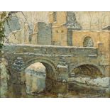 Adam Horne (British 1883-1955)/Winter Landscape with Bridge and Ruins/signed lower left A E