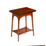 An Edwardian satinwood card table, with painted floral swag decoration to the fold-over top,