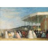 J Le Saux/The Bandstand/with elegant ladies seated to watch/signed lower right/oil on canvas,