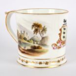 An English porcelain armorial mug, circa 1800, perhaps Derby,