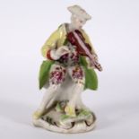 A Derby dry-edge figure of a violinist, circa 1755, wearing a yellow coat,