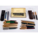 A quantity of Parker pens mainly gold plated,