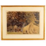 Daniel Alexander Williamson (1823-1903)/River Landscape and Horses by Haystacks,