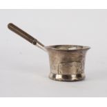 A Georgian silver brandy pan, marks rubbed, repaired and handle replaced,