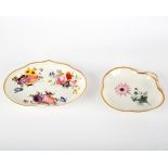 A Derby shell-shaped botanical dish with 'Wooly Cineraria' and a heart-shaped dessert dish,