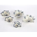 Three Worcester pickle leaf dishes and a pair of large pickle leaf dishes, painter's mark,