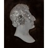 A glass Classical relief bust, framed and glazed, 17.