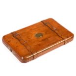A Victorian beechwood manicure case, with carved 'straps', the mirror lacking,