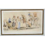 Samuel Prout (British 1783-1852)/Group of Washerwomen/watercolour over pencil, 6.5cm x 11.