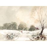 David J Weston (British 20th Century)/Figure in a Winter Landscape/watercolour,