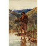 Frank B Dicksee (British 1853-1928)/Hunter in Highland Landscape/watercolour,