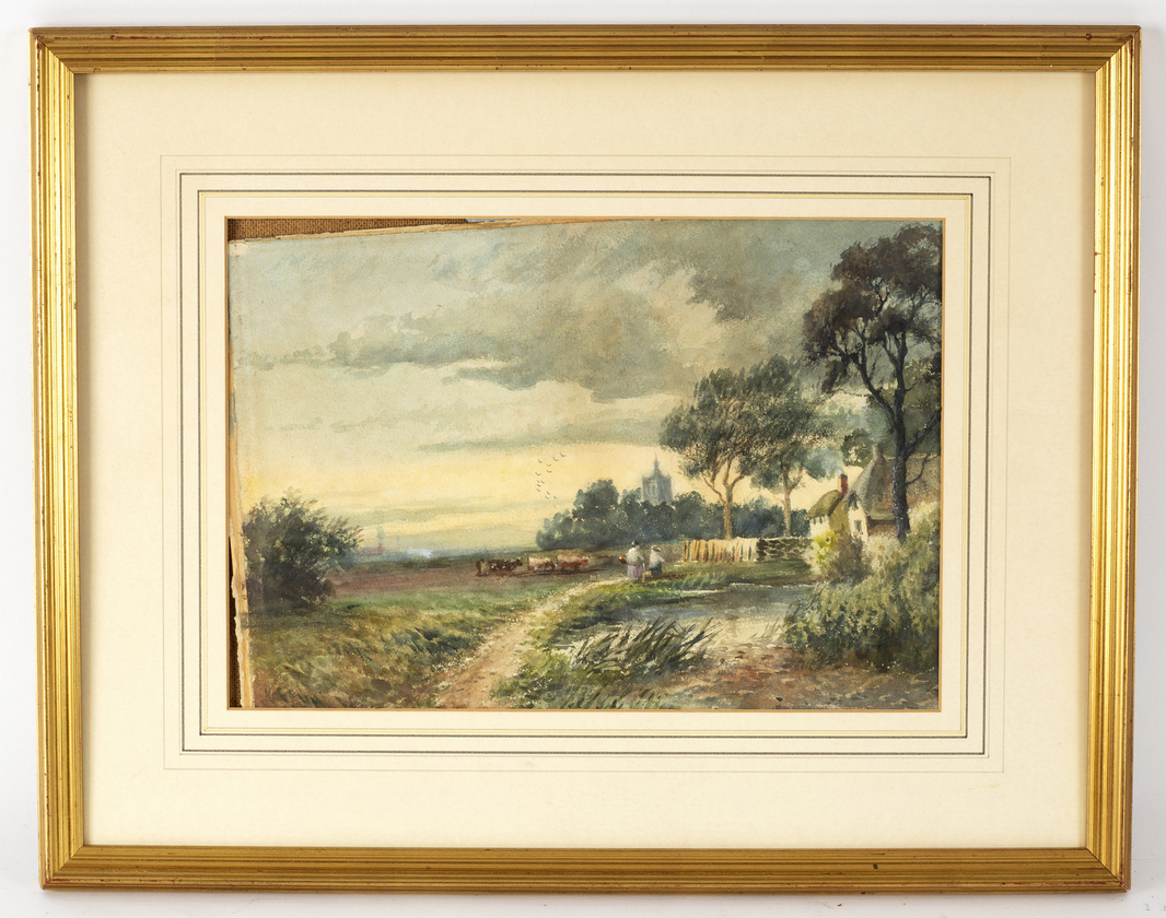 Manner of David Cox/Landscape with Figures and Church in Distance/bears signature/watercolour,