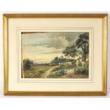 Manner of David Cox/Landscape with Figures and Church in Distance/bears signature/watercolour,