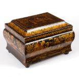 A 19th Century lacquered tea caddy, chinoiserie decoration, fitted a tin compartment marked Seymour,