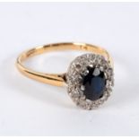 A sapphire and diamond cluster ring,