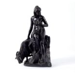 A patinated figure of a girl with a goat,