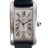 A gentleman's 18ct white gold cased Cartier Tank Américaine wristwatch,