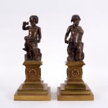 A pair of bronze figures of putti, one with an easel at his feet, the other with an anvil,