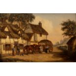 Thomas Smythe (British 1825-1926)/Figures and Cart outside a Country Cottage/Horse drawn cart in