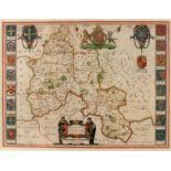 John Blaeu (1596-1673)/Oxonium Comitatus, Vulgo Oxfordshire/text on reverse/coloured engraved map,